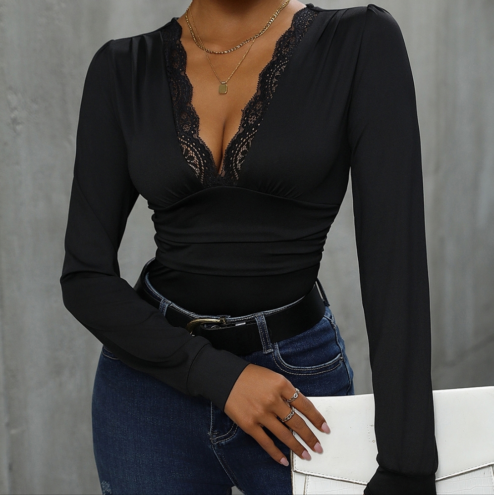 Natalie Luxe Lace Bodysuit - Black